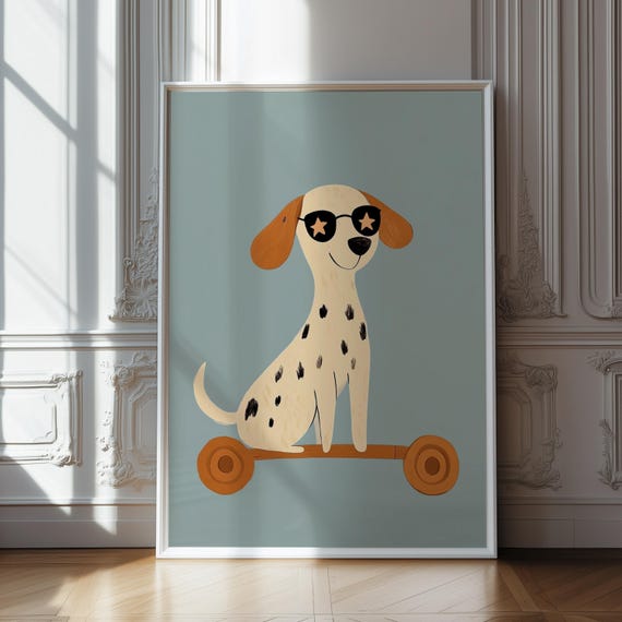 Dalmatian Dog on Skateboard, Modern Minimalist Art Print