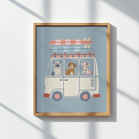 Dog Surf Van Beach Nursery Summer Road Trip Poster