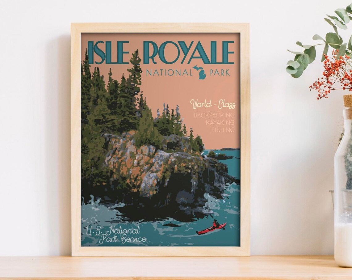 Isle Royale National Park Kayak Travel Poster