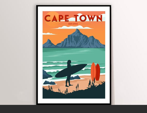 Cape Town South Africa Vintage Travel Poster Art Deco Print Buy 2 Get 1 Free