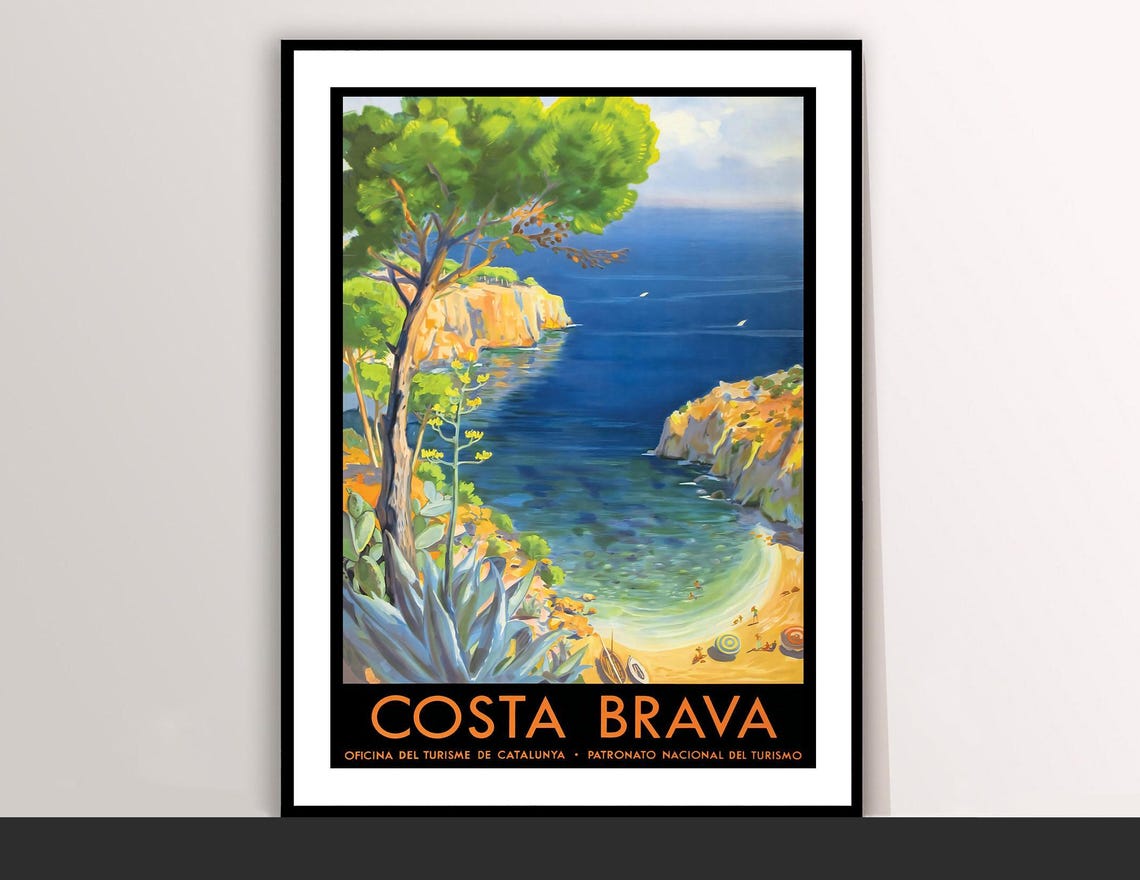 Costa Brava Spain Mediterranean Cove Vintage Travel Poster Art