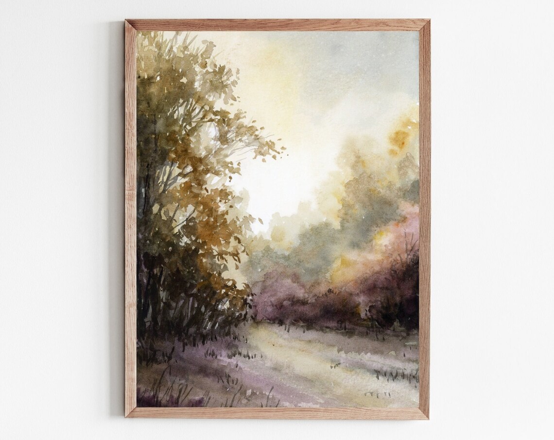 Fall Landscape Autumn Tree Watercolor Art Print