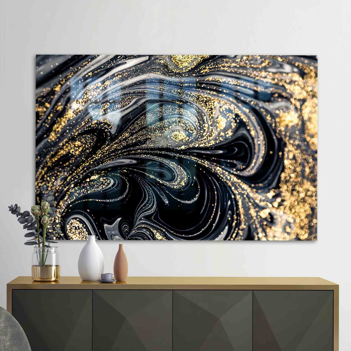 Black and Gold Marble Abstract Luxury Wall Art for Modern Decor