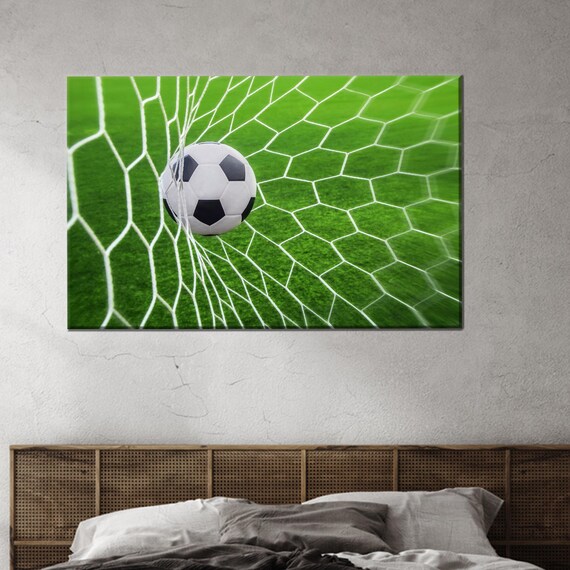 Dramatic Soccer Ball Hitting Goal Net Action Photo Sports Poster