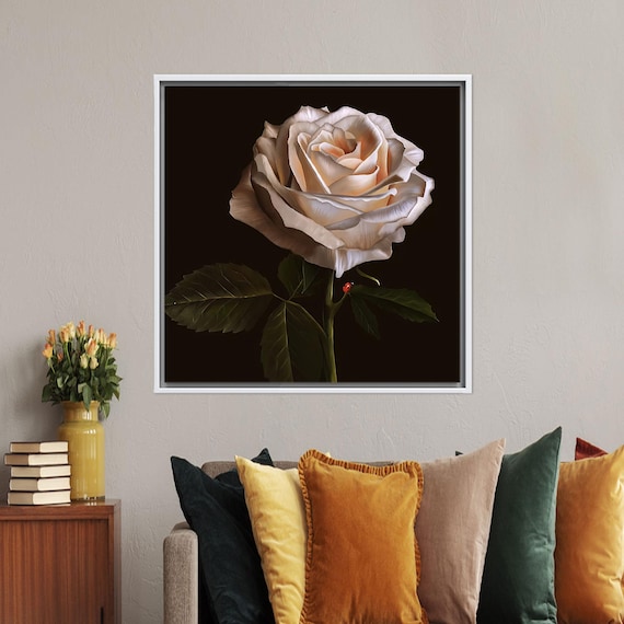 Rose Canvas Decor 3d Wall Art Floral White And Ladybug Hanging Modern Printed Gift For Him Office