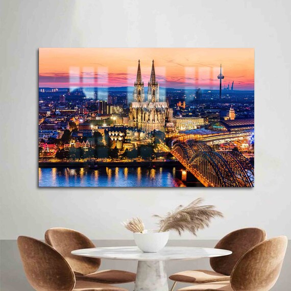 Cologne Cathedral Germany Dusk Rhine River Bridge Landmark Poster