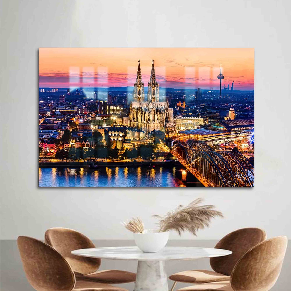 Cologne Cathedral Germany Dusk Rhine River Bridge Landmark Poster