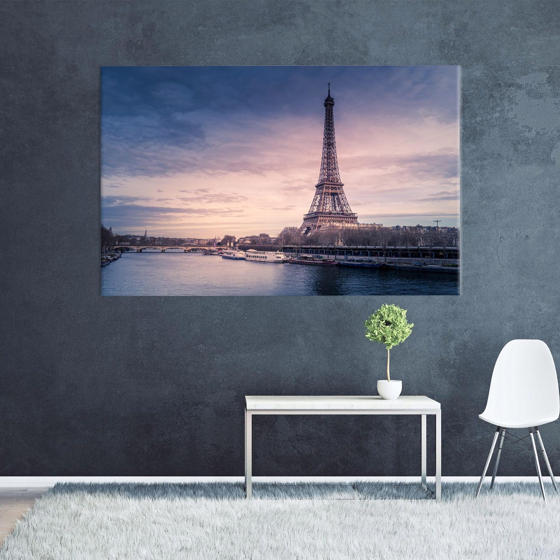 Eiffel Tower Paris at Dusk Seine River Romantic Photography Poster
