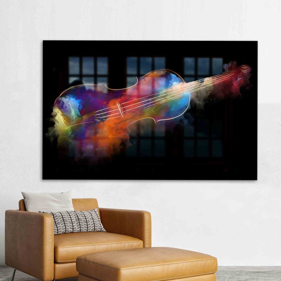 Mural Art Wall Glass Abstract Printing Violinist For Gift Colorful Musicians