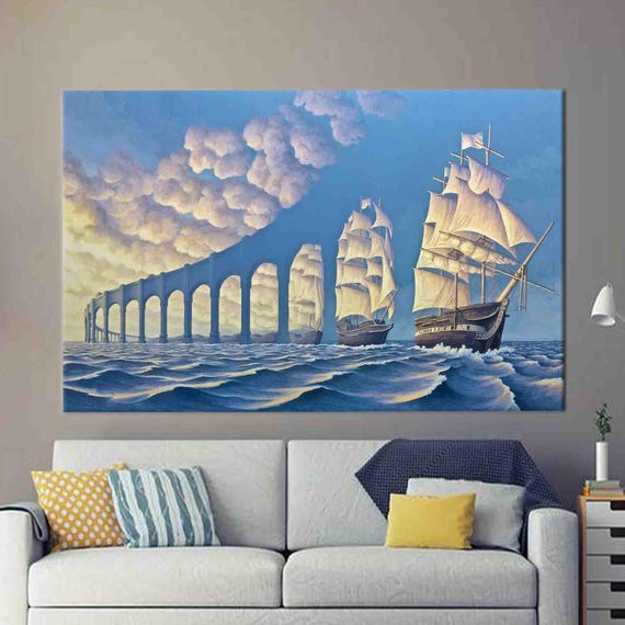 Surreal Canvas Art Ship Artwork Modern Poster Housewarming Gift Home Decoration Bridge Made Of Sky Decor