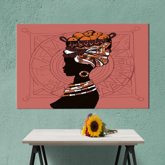 Girl Canvas Decor Woman Art Personalized Gift Abstract African With Basket On Wall Bridesmaid Gifts