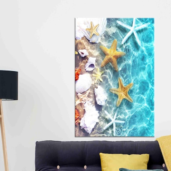 Starfish Seashells Turquoise Ocean Water Coastal Photo Art Poster