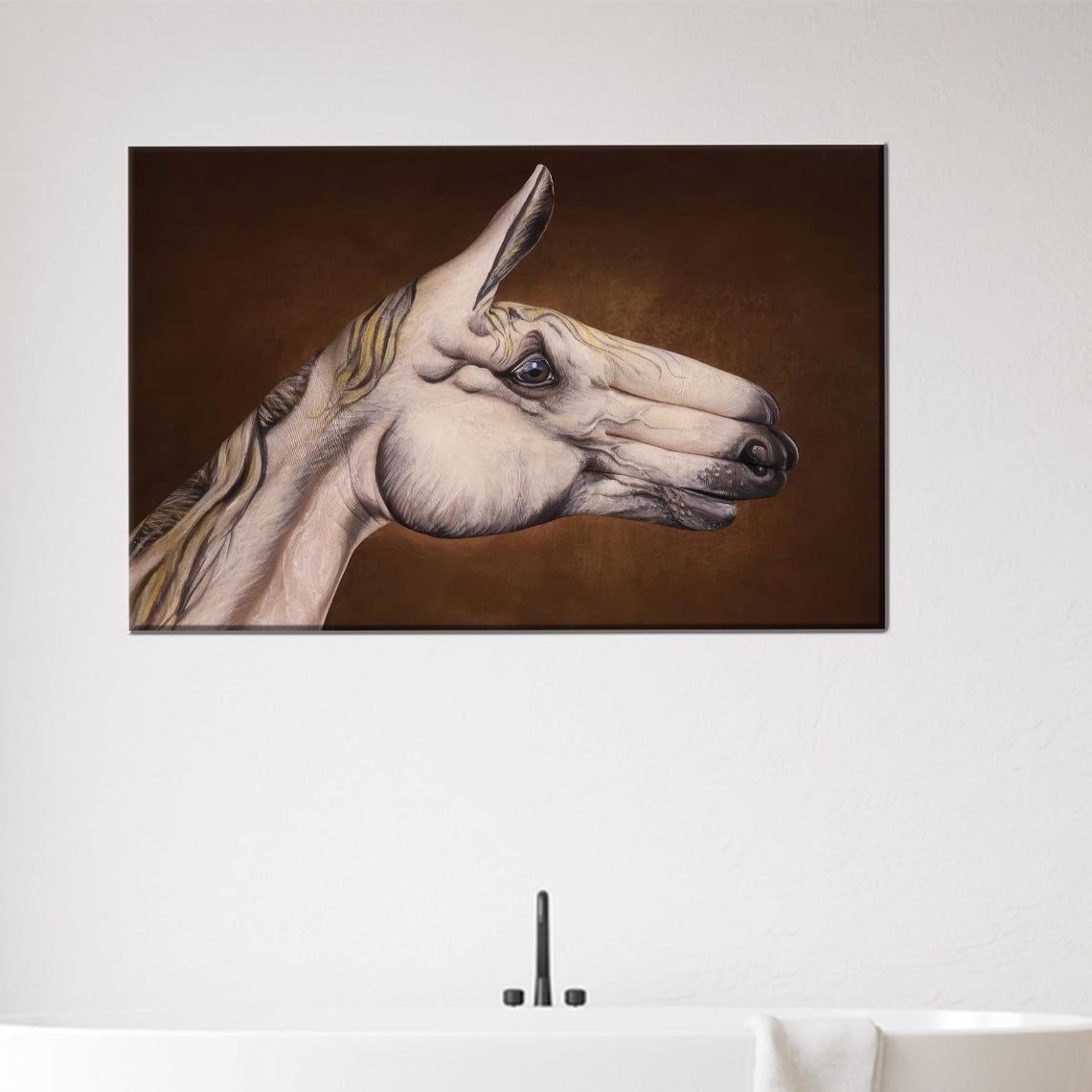 White Horse Body Paint Illusion Head Portrait Canvas Art Print
