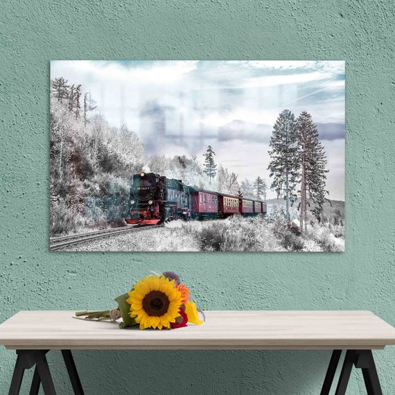 Glass Wall Decor Mural Art Nature Forest Printing Railroad Tempered Tree Decoration