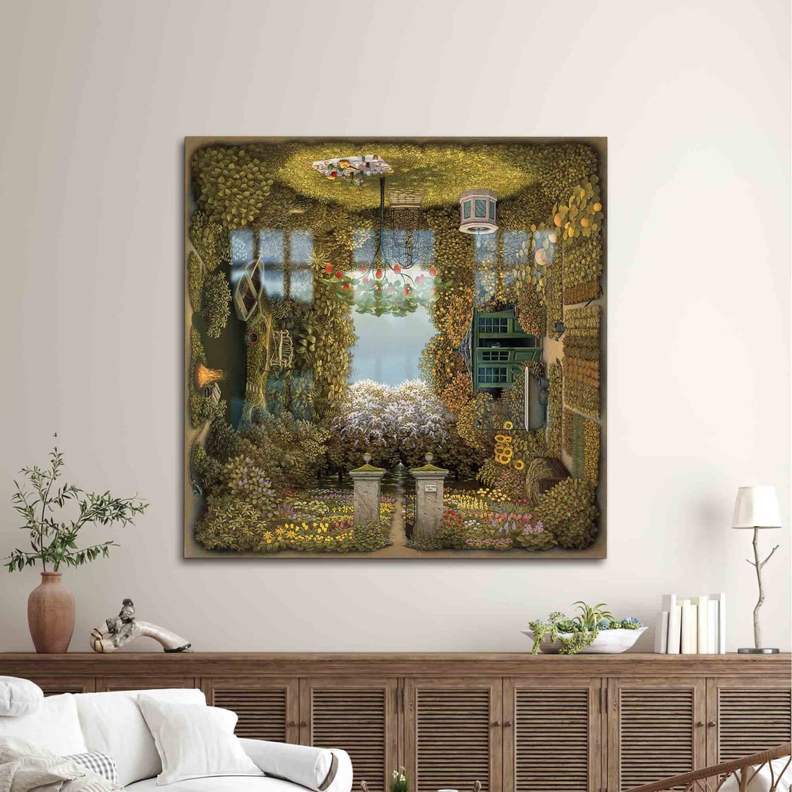 Upside Down Garden Illusion Surreal Floral Gate Fantasy Wall Art