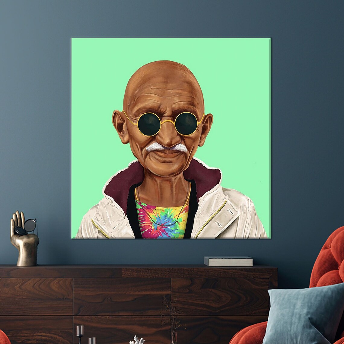 Mahatma Gandhi Pop Art Portrait Poster with Sunglasses and Tie Dye