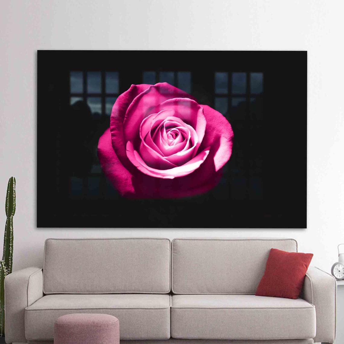 Pink Rose Macro Photography Dramatic Black Background Wall Poster