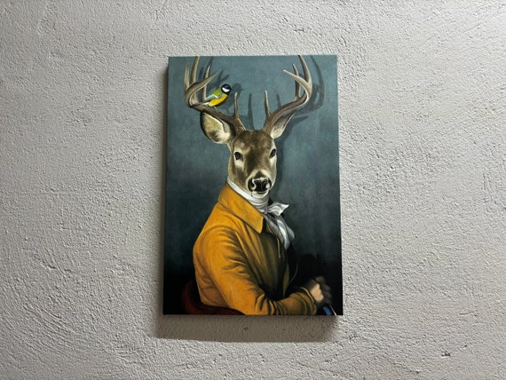 Canvas Home Decor Wall Large Art Deer In Suit Abstract Print Animal Kingdom