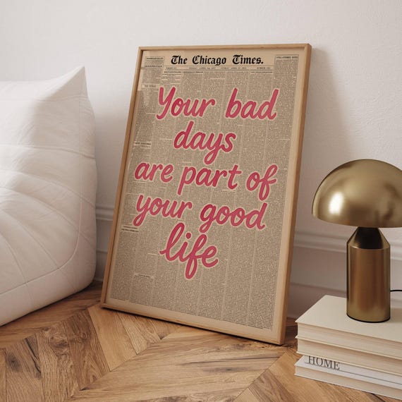 Vintage Newspaper Print Pink Handwritten Motivational Quote