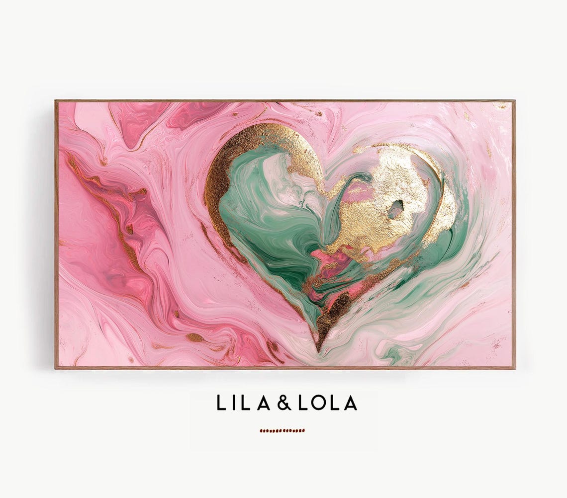 Pink Marble Heart Abstract with Gold Teal Romantic Art Poster