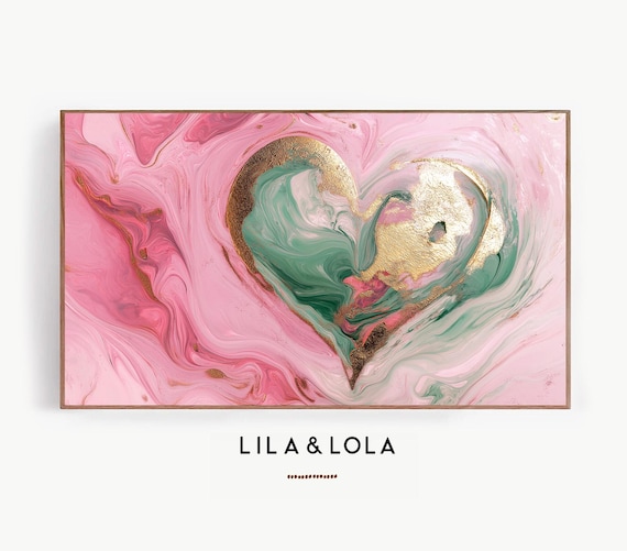 Pink Marble Heart Abstract with Gold Teal Romantic Art Poster