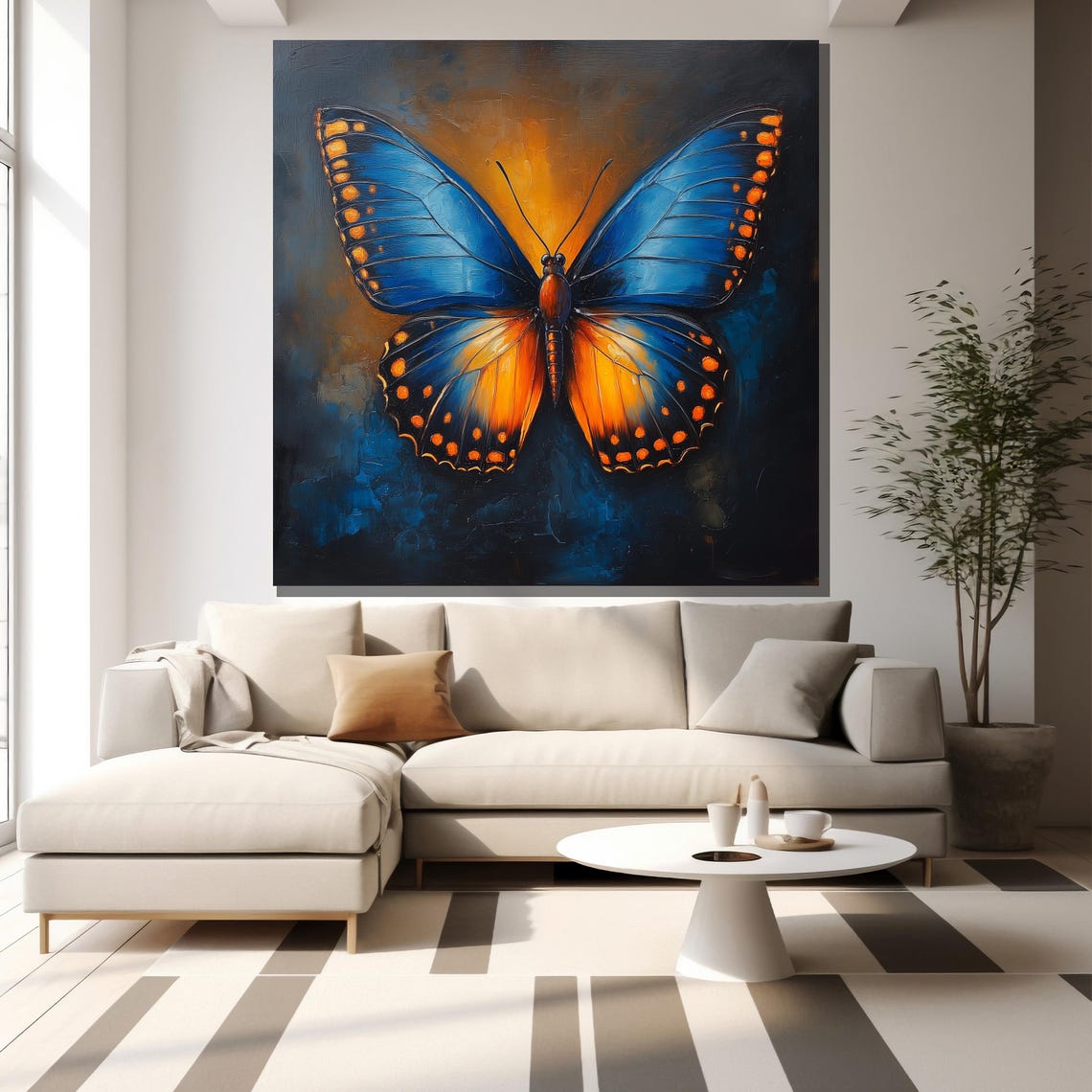 Blue Orange Butterfly Dramatic Colorful Insect Wings Wall Art - Image 2