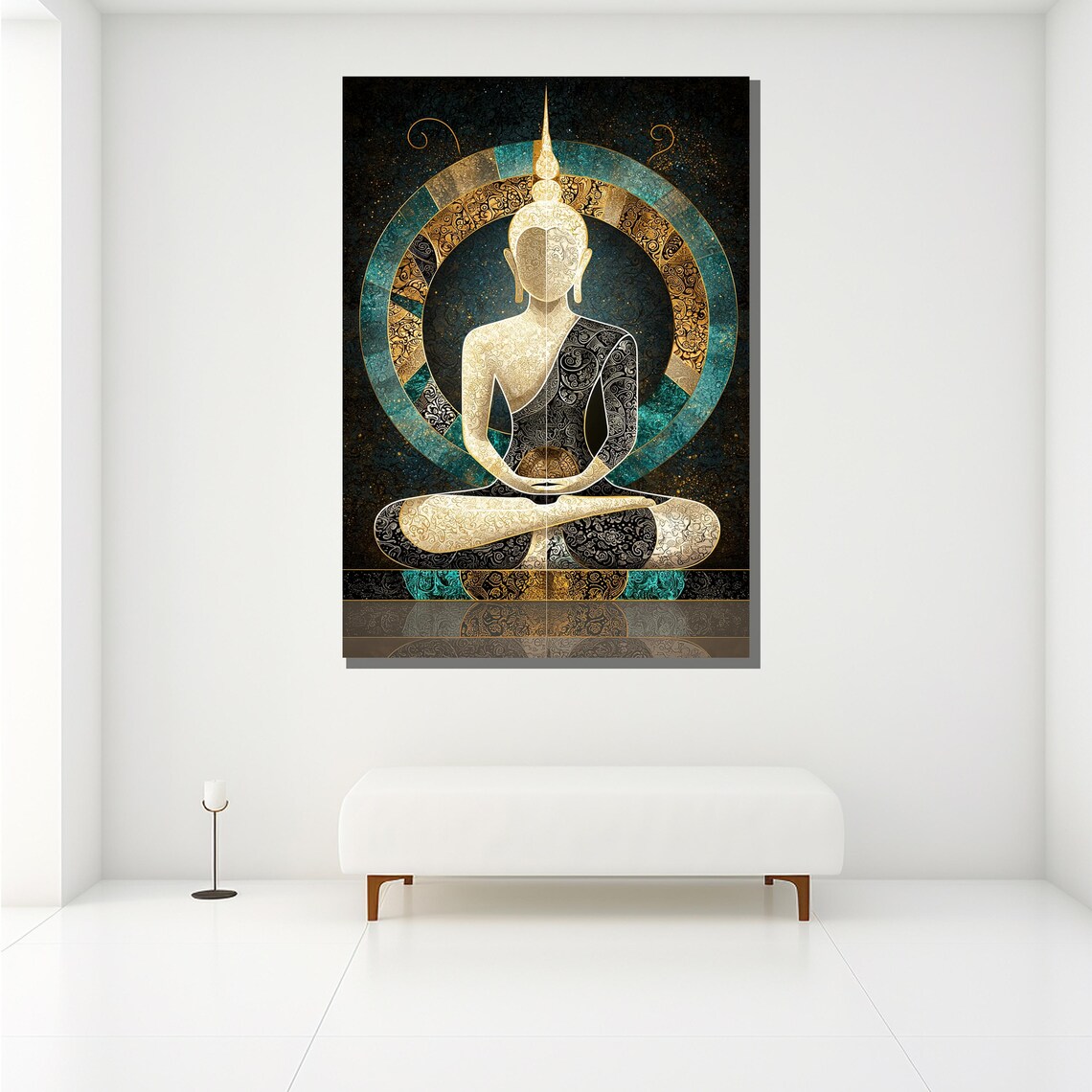 Meditating Buddha Gold Teal Mandala Spiritual Painting Wall Art Poster - Image 2