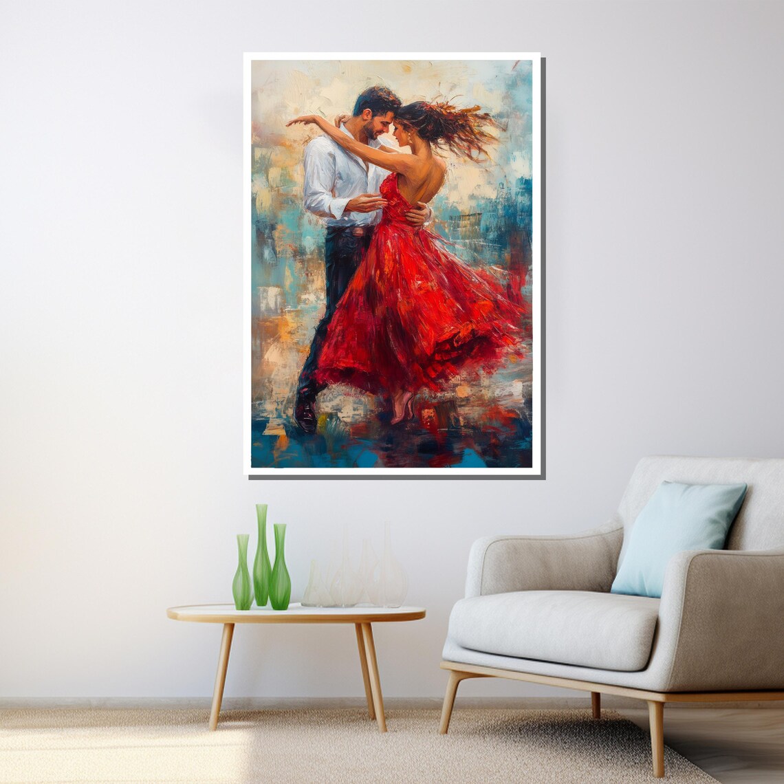 Romantic Dancing Couple Oil Painting Art Print - Image 3