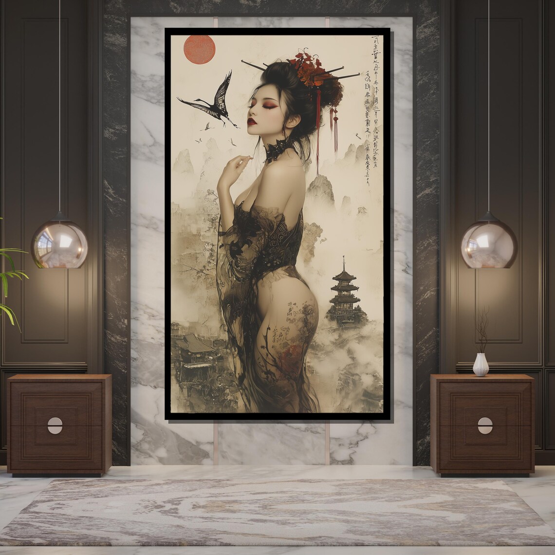 Geisha and Red Sun Japanese Asian-Inspired Art Print - Image 5
