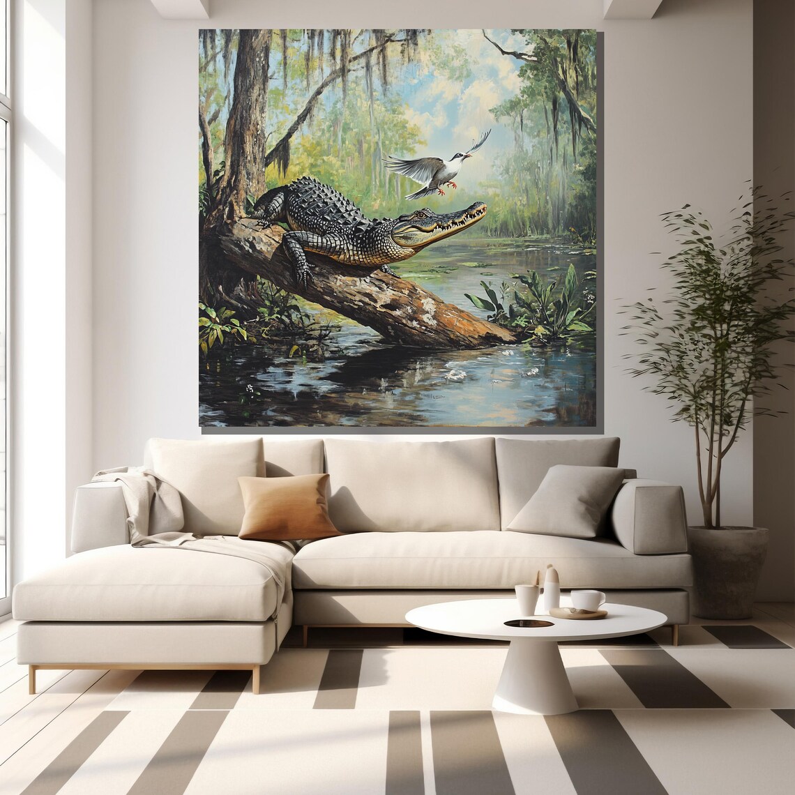 Alligator On Log In Bayou Swamp Wildlife Nature Scene Poster - Image 2