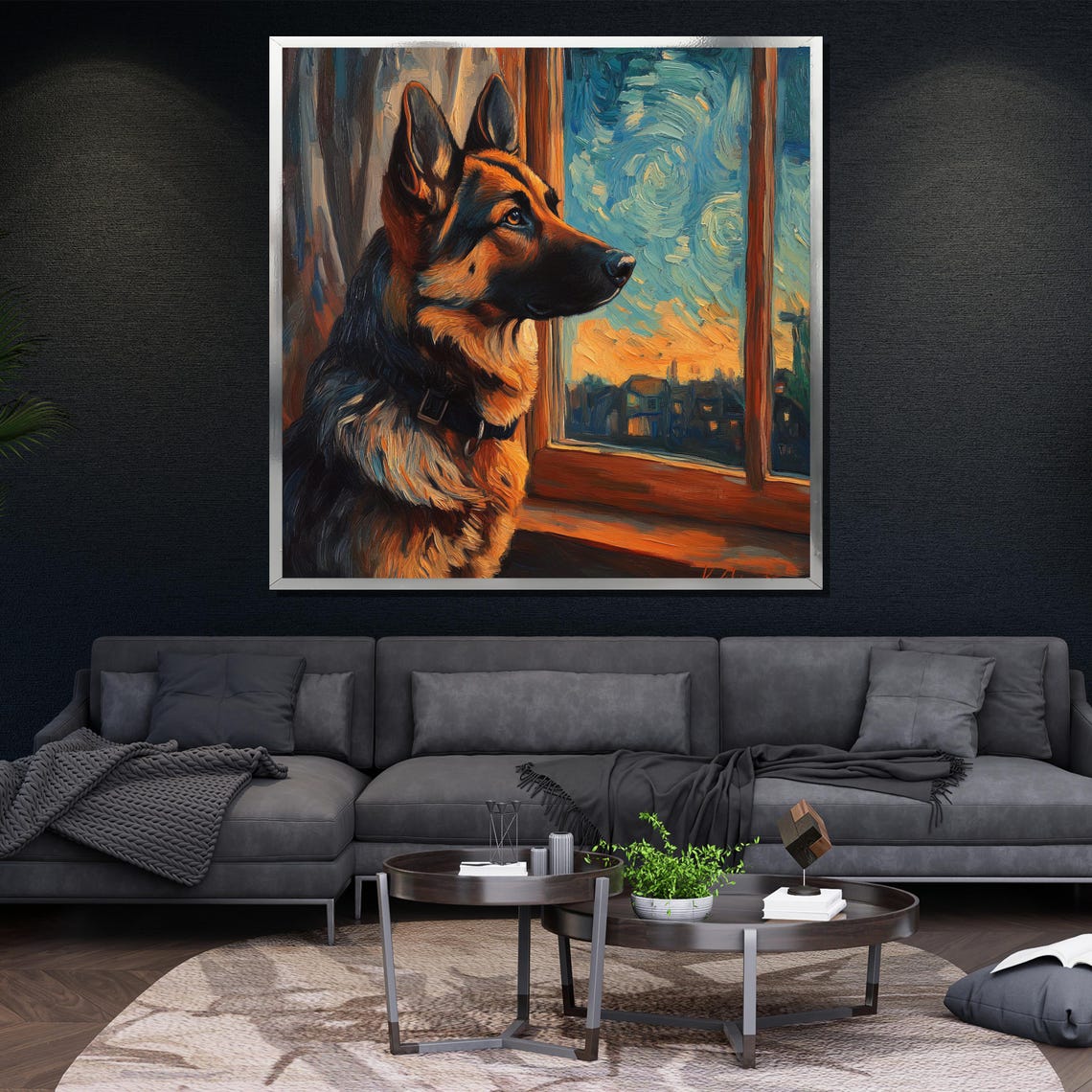 German Shepherd Starry Night Style Window Loyal Dog Art Poster - Image 4