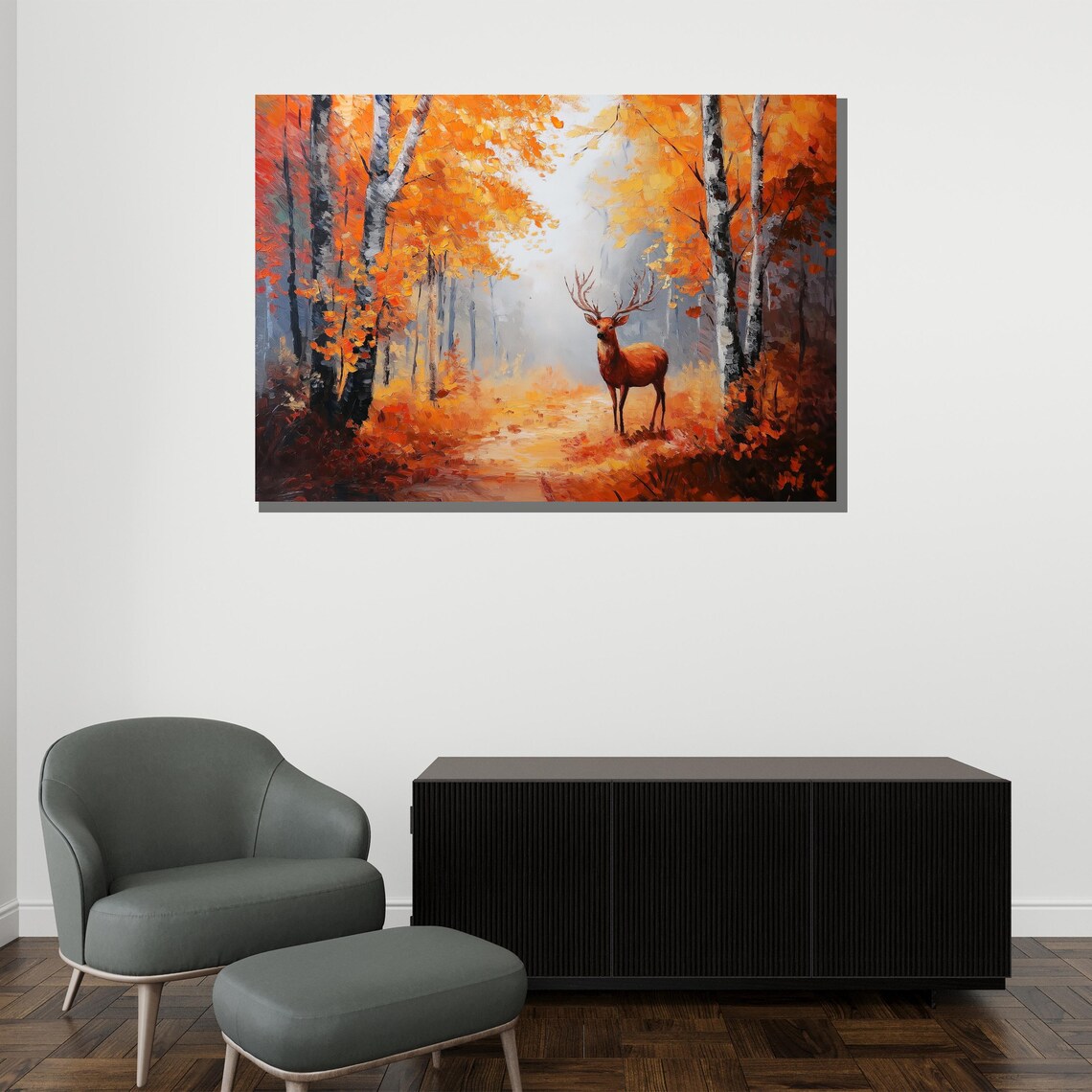 Deer In Autumn Forest With Orange Foliage Wildlife Nature Art Poster - Image 2