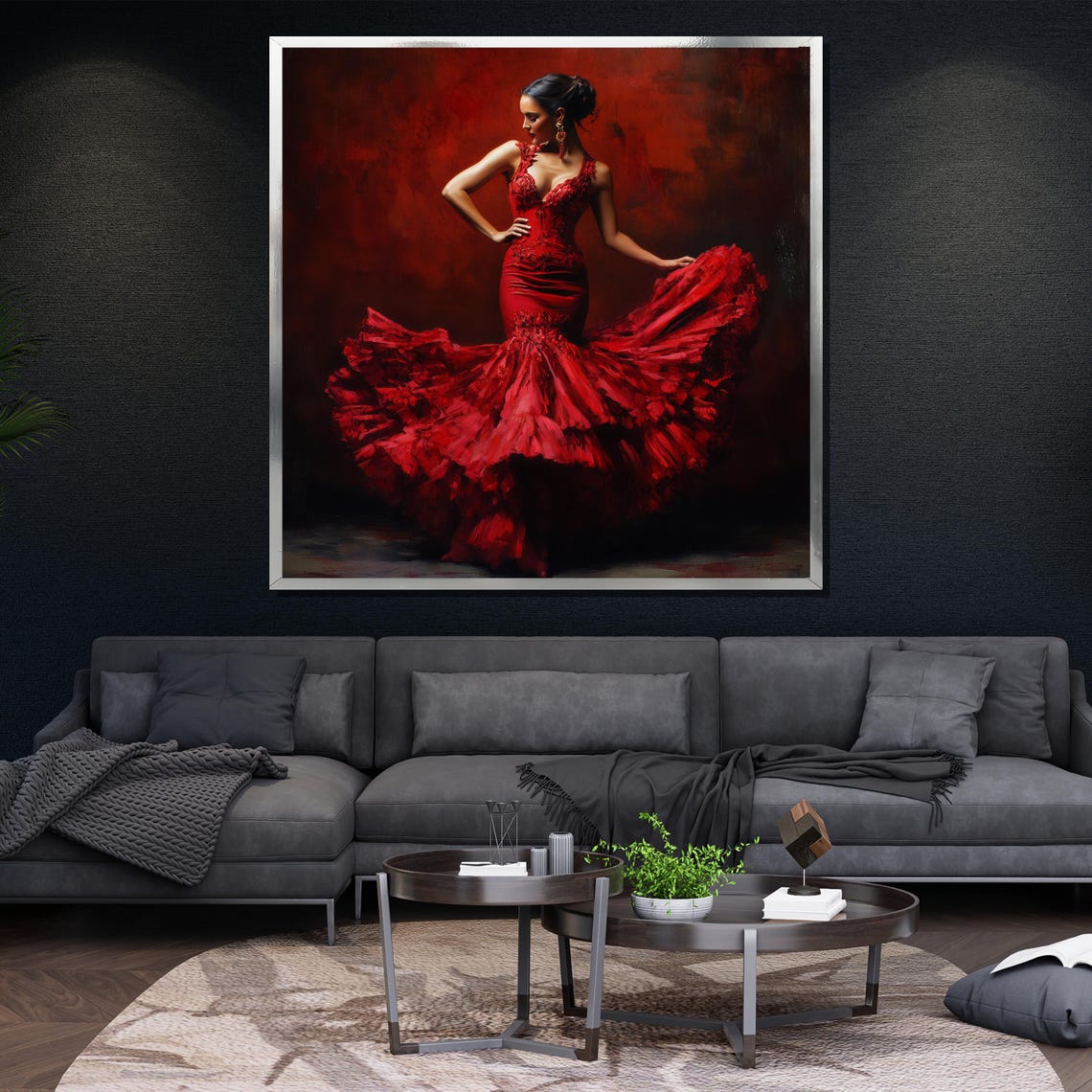 Flamenco Dancer In Flowing Red Dress Dramatic Textured Painting Poster - Image 4