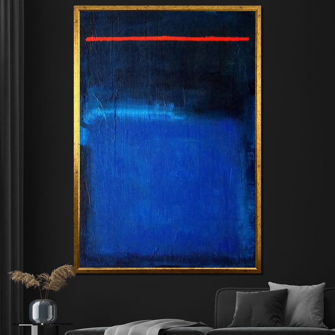 Mark Rothko Style Vast Deep Blue Field With Thin Red Line Poster
