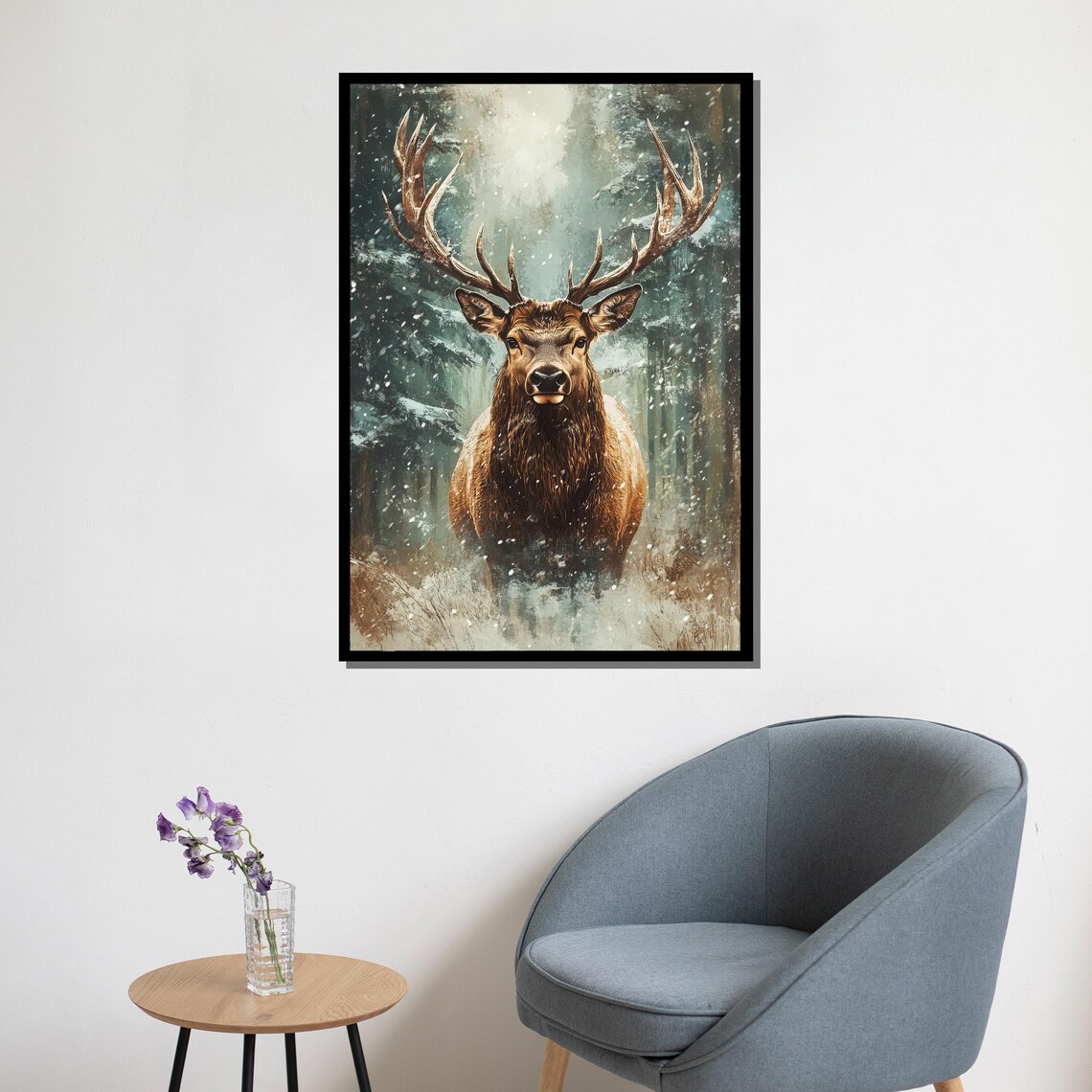 Majestic Deer Painting, Winter Forest Wall Art Print - Image 5
