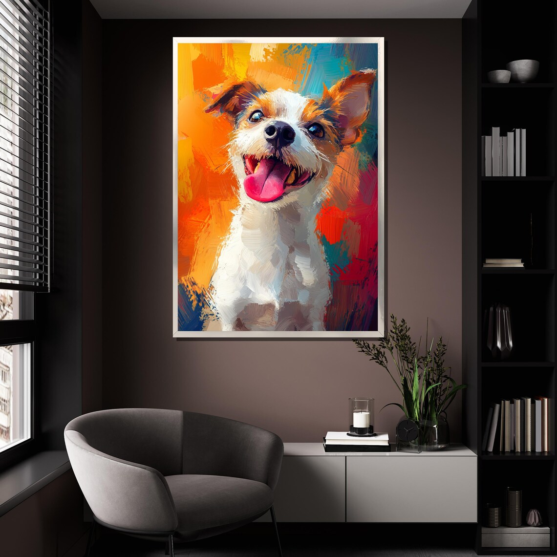 Happy Terrier Dog Colorful Brushstroke Tongue Out Pet Art Poster - Image 4