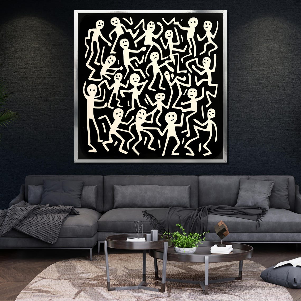 Abstract Dancing Figures Painting Modern Black And White Wall Art Minimalist Contemporary Home Decor Gift - Image 4