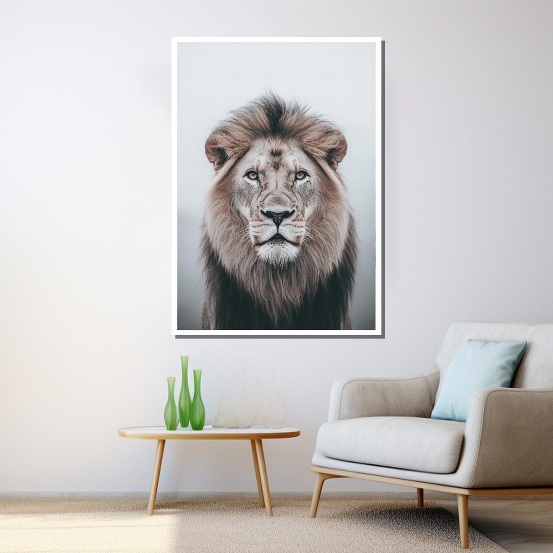 Majestic Lion Head Study Soft Light Elegant Wildlife Art Poster - Image 3