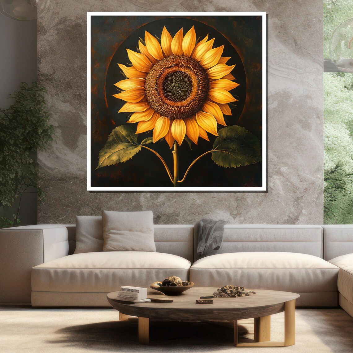 Glowing Sunflower On Dark Background Golden Halo Floral Art Poster - Image 3