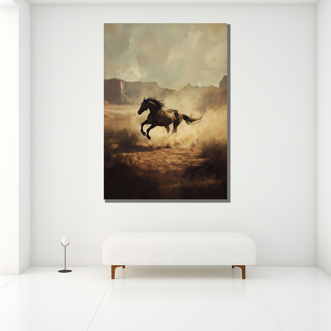 Wild Horse Galloping Dusty Desert Mesas Western Rustic Nature Poster - Image 2
