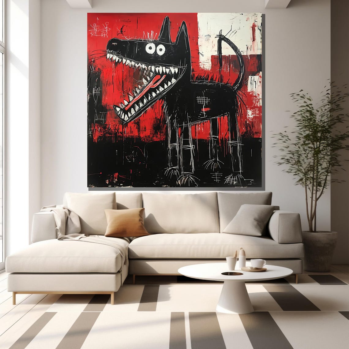Abstract Black Dog Painting Modern Wall Art With Bold Colors Unique Home Decor Gift - Image 2