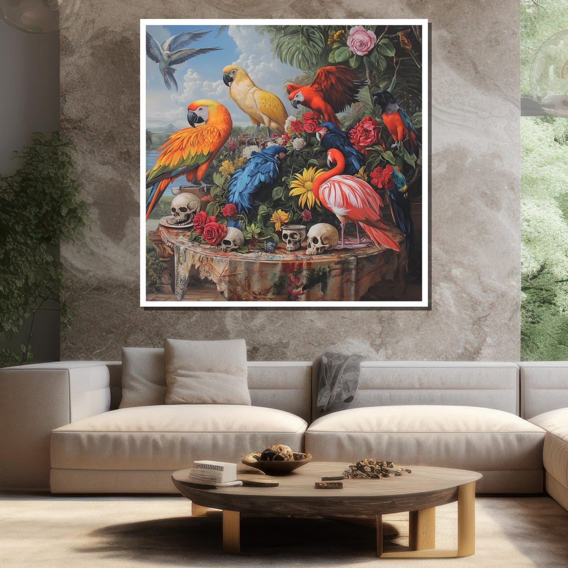 Tropical Parrots Skulls Baroque Still Life Exotic Bird Poster - Image 3