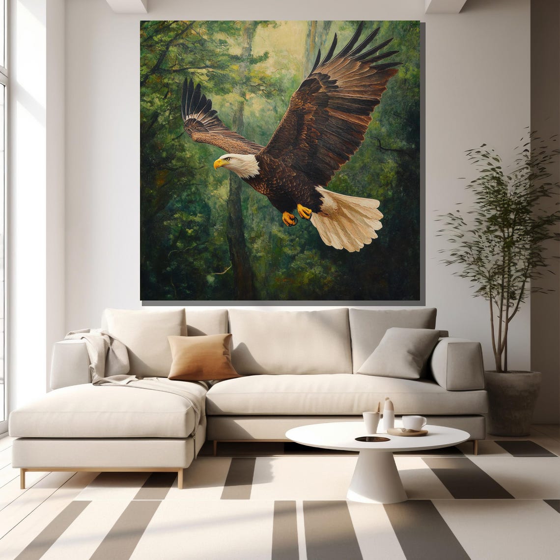 Bald Eagle Soaring Green Forest Wings Spread Bird Art Poster - Image 2