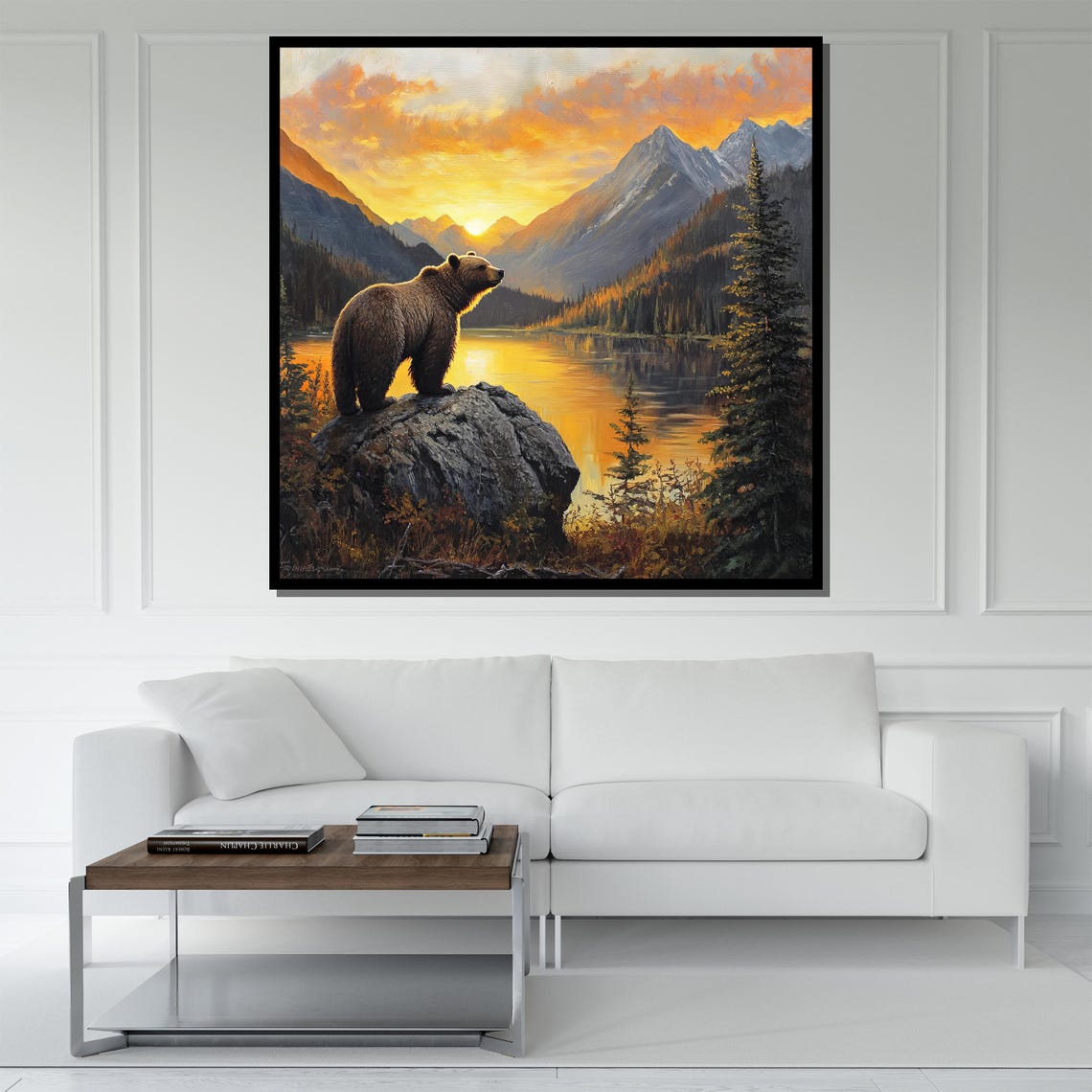 Grizzly Bear On Rock Mountain Lake Sunset Pine Forest Wildlife Poster - Image 5