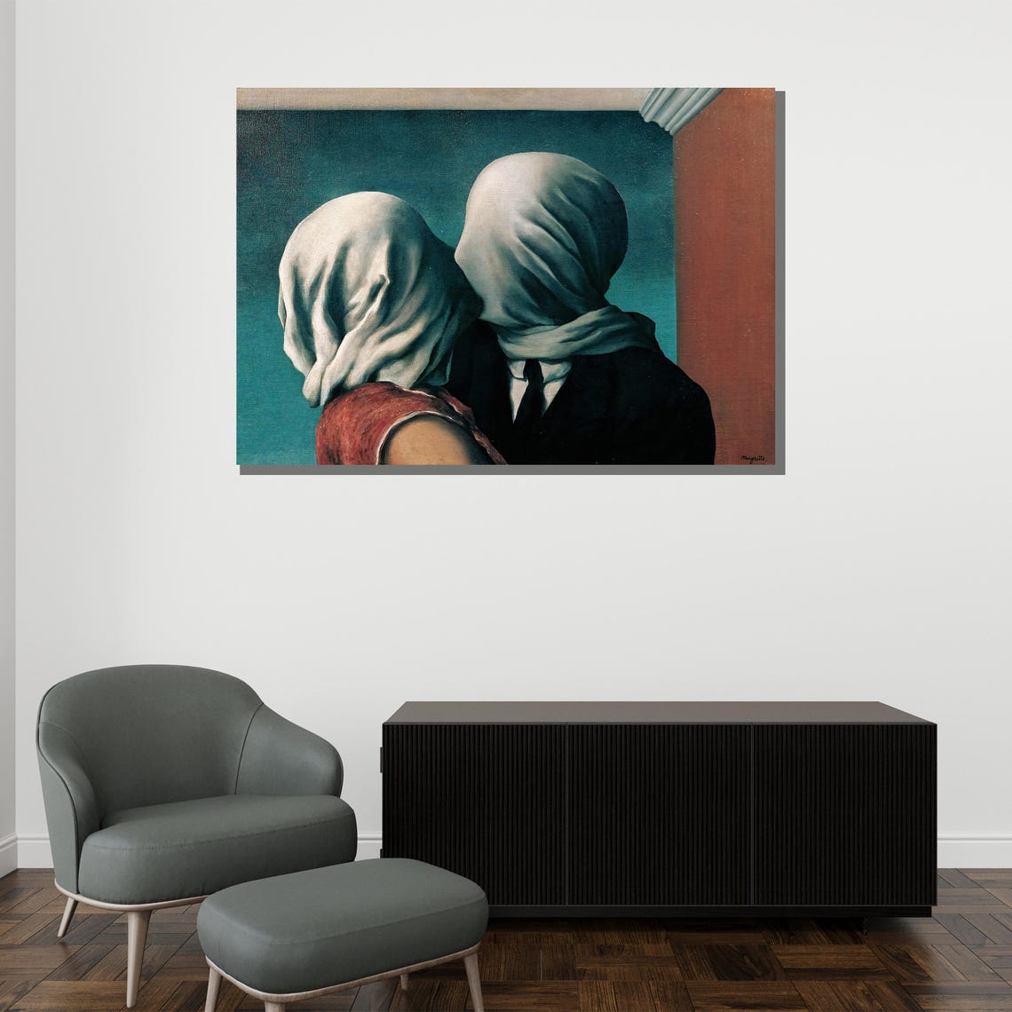 Ren Magritte The Lovers Shrouded Embrace Surreal Romance Poster - Image 2