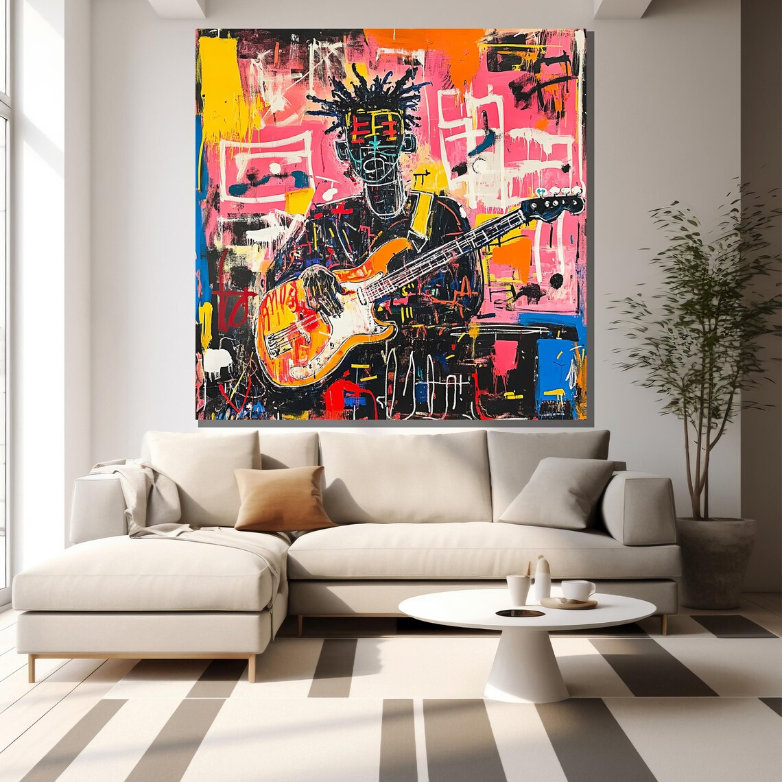 Basquiat Style Guitarist Colorful Graffiti Music Portrait Wall Poster - Image 2