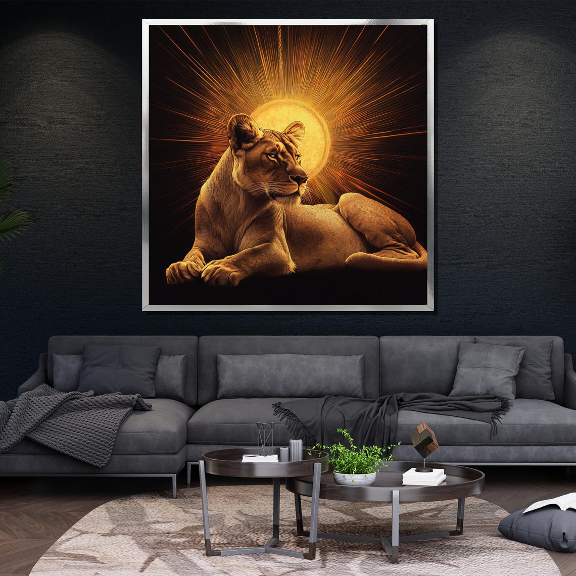Golden Lioness Painting Bold Wall Art Unique Wildlife Gift Modern Home Decor - Image 4