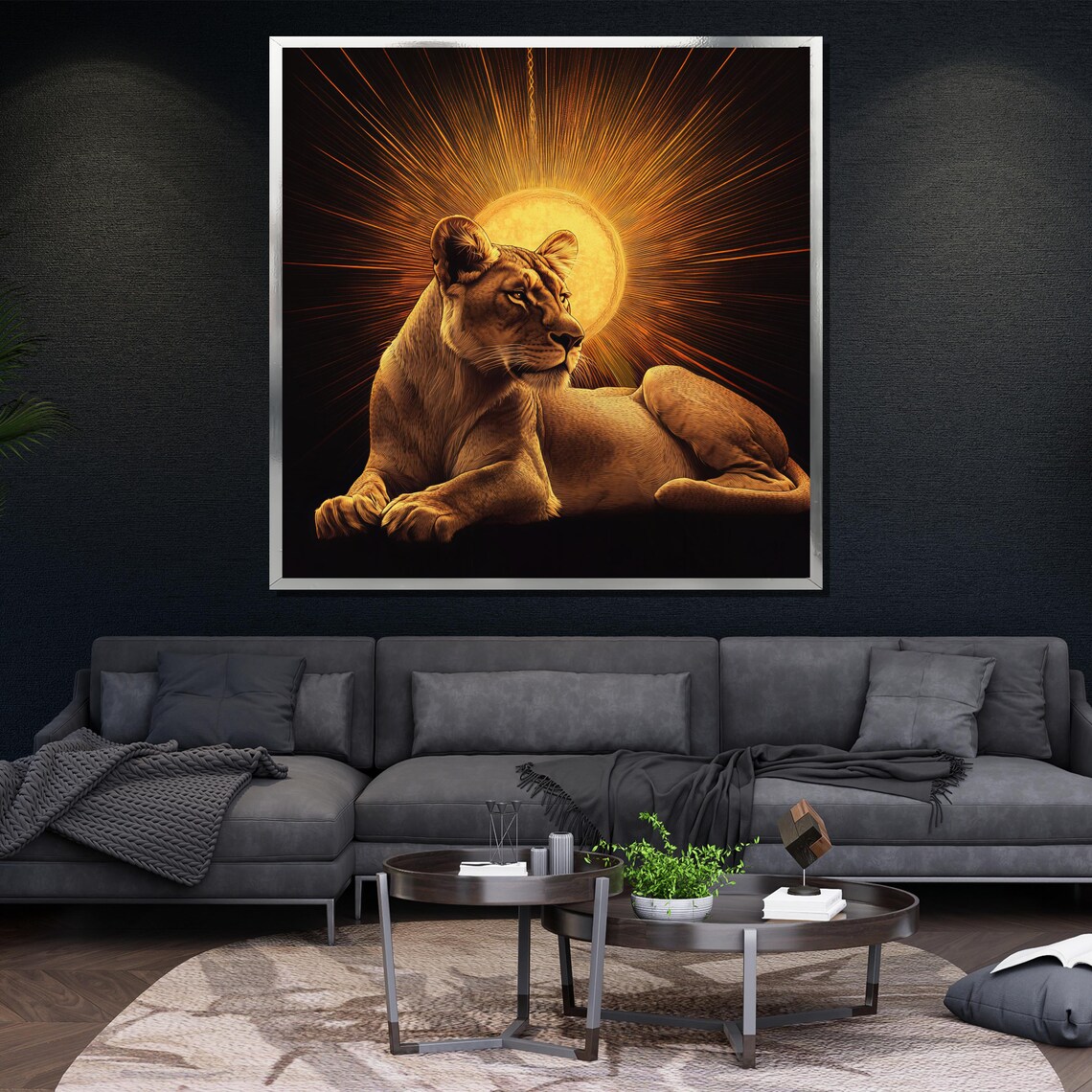 Golden Lioness Sunburst Halo Painting Glowing Wildlife Majestic Safari Wall Art Poster - Image 4