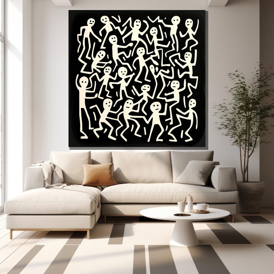 Abstract Dancing Figures Painting Modern Black And White Wall Art Minimalist Contemporary Home Decor Gift - Image 2