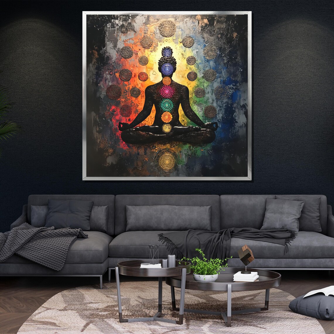Seven Chakra Meditation Silhouette Vibrant Energy Spiritual Yoga Poster - Image 4